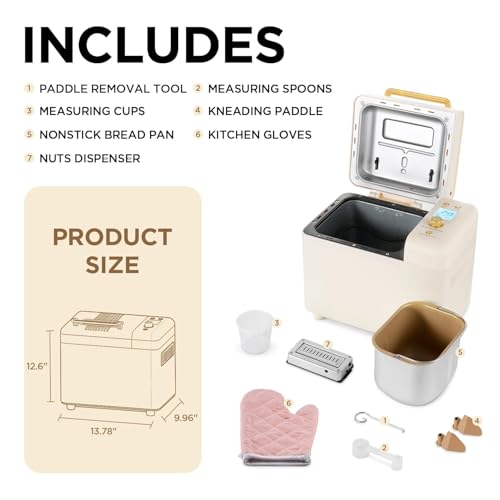 2.2LB 15-in-1 Bread Machine with Dual Heater and Auto Nut Dispenser