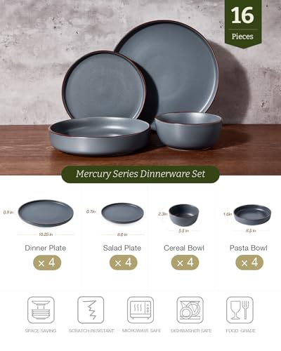 Mercury 16 Piece Dinnerware Set with Pasta Bowls