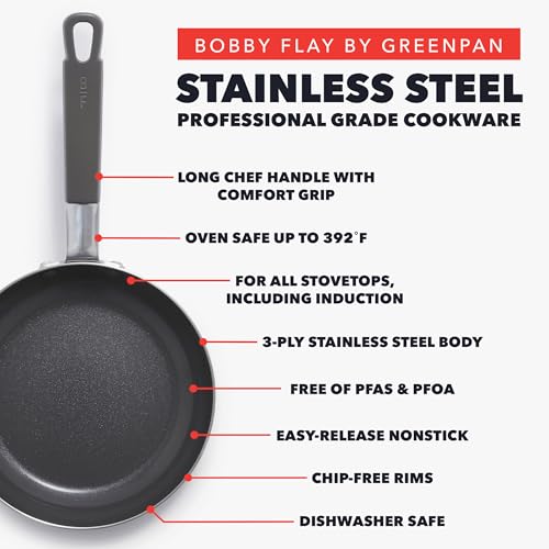 x Bobby Flay Stainless Steel 12” Frying Pan Skillet & Glass Lid
