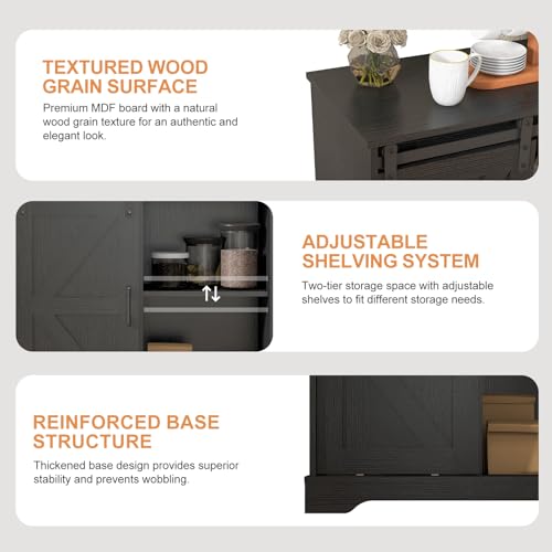 Sliding Barn Door Buffet Sideboard Storage Cabinet Coffee Bar Kitchen Farmhouse Style