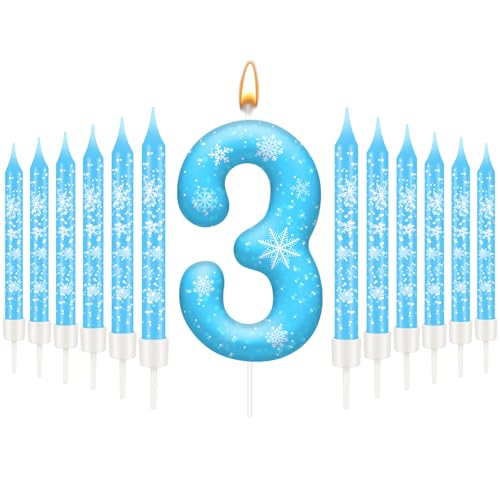 13PCS Snowflake Themed Birthday Candles Number 3 Set (13 Count)