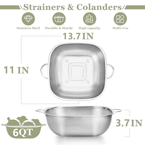 6QT Square Stainless Steel Colander
