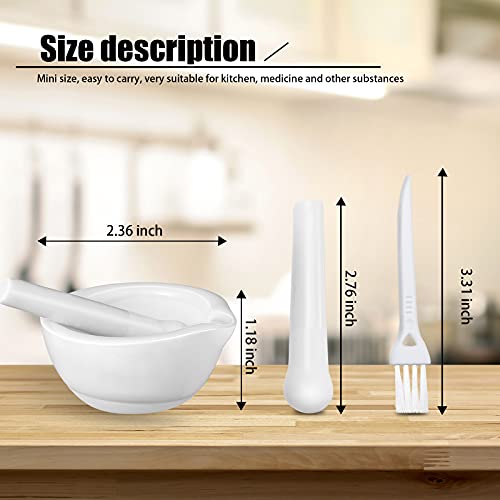 2 Sets Mini Mortar and Pestle Set Porcelain with 2 Brushes (2 Count)