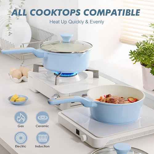 Ceramic Nonstick Saucepan with Lid 1.5 QT