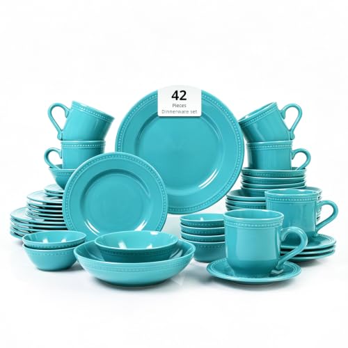 HomeVSS 42 Pc Pearl Dots Stoneware Dinnerware Set