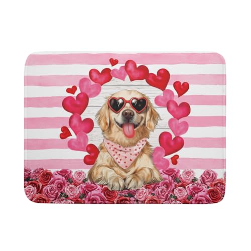 Valentine's Day Dog Dish Drying Mat for Kitchen Counter 18x24 inch Heart Rose Absorbent Dish Drainer Rack Mats for Coffee Bar Countertop