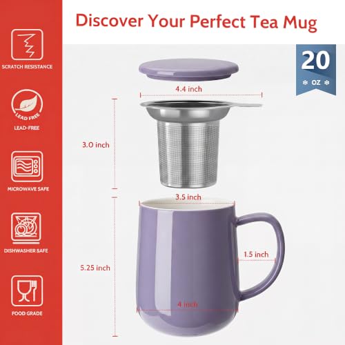 20 oz Porcelain Tea Mug with Infuser and Lid