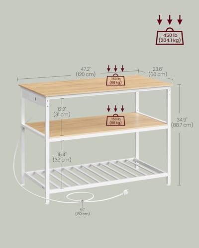 Kitchen Island with 3 Shelves