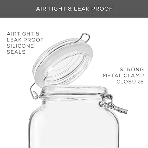 Airtight Glass Jars with Lids Set of 3. 32oz Glass Jar with Lid and 6 Silicone Seals! Med Glass Food Storage Containers. Square Mason Jar (3 Count)