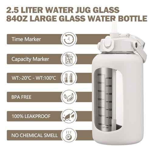 84oz Glass Water Bottle with Straw