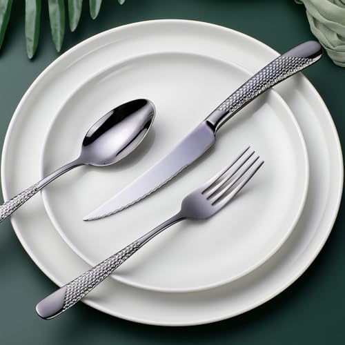 Hammered Black Silverware Set (24 Count)