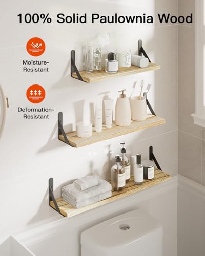 Amada Solid Paulownia Wood Wall Shelves (6 Count)