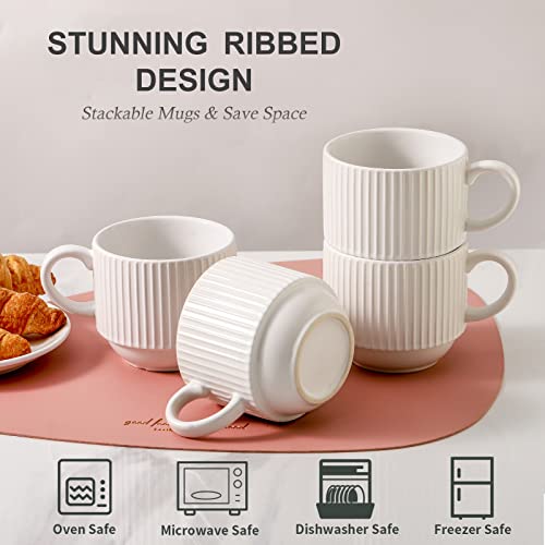 15 oz Ribbed Stackable Coffee Mug Set of 4 (4 Count)