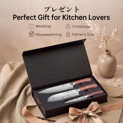 3 PCS Japanese Kitchen Knife Set with Full Tang Rosewood Handle (3 Count)
