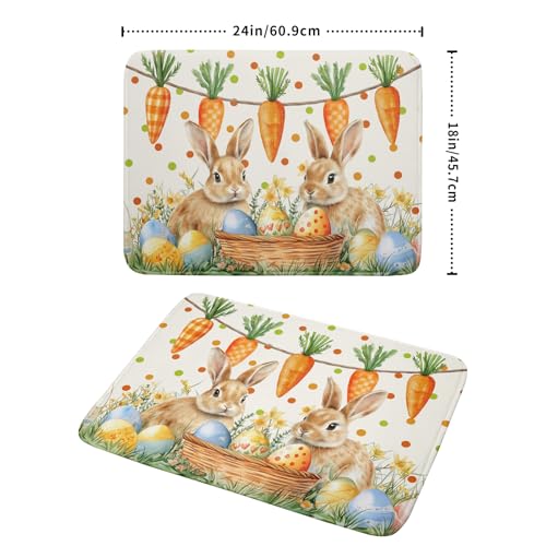 Easter Bunny Dish Drying Mat Eggs Carrot Dishes Drainer Pad Absorbent Reversible Dish Rack Mat Protector for Kitchen Countertop 18x24 Inch