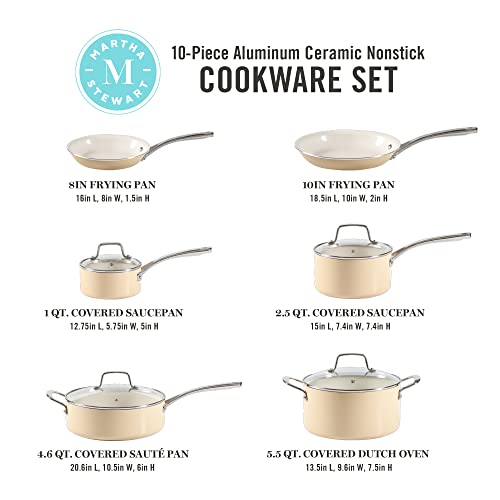 Lockton Premium Nonstick PFA Free Ceramic Interior 10 Piece Enamel Heavy Gauge Aluminum Pots and Pans Cookware Set