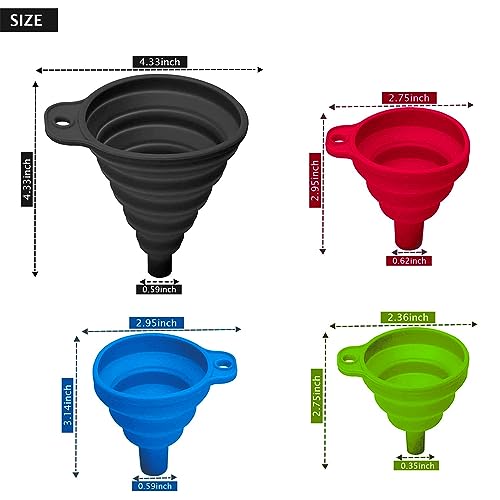 Set of 4 Silicone Collapsible Kitchen Funnel (4 Count)