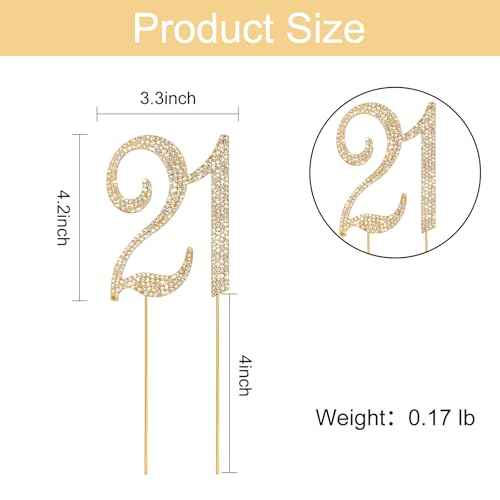 Gold 21st Birthday Cake Topper Rhinestones Cake Decorations