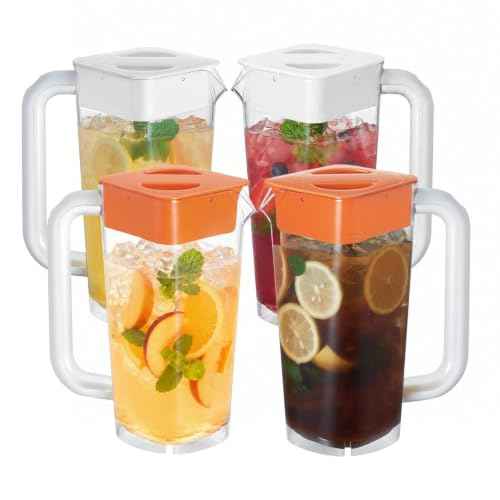4 Pack 2L 68 oz Plastic Pitcher with Lid & Handle