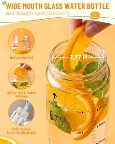 12oz Wide Mouth Glass Juice Bottles With Stainless Steel Lids 6 Pack (6 Count)