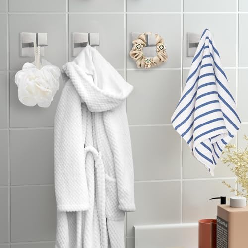 4 Pack Towel Hooks Hand Towel Holder Bathroom Robe Hanger Silver (4 Count)