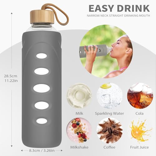 32 oz Narrow Mouth Glass Water Bottle with Windowed Silicone Sleeve