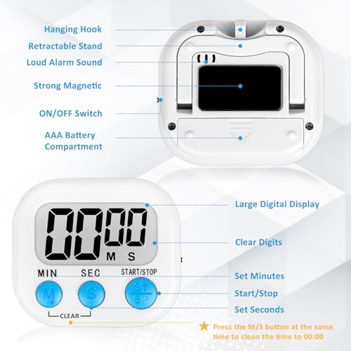 Digital Kitchen Classroom Timers for Kids Cooking 12pcs Wht Grn Pk