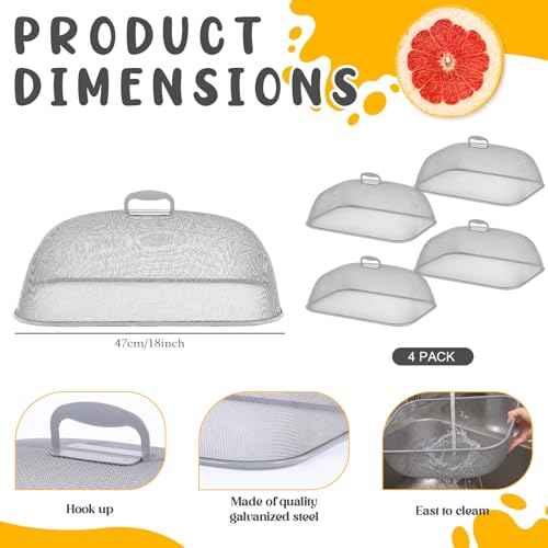 4 Pcs Metal Mesh Screen Food Cover for Outdoors Set Large 18.5 Inch Mesh Food Tents for Picnic Indoor Plate (4 Count)