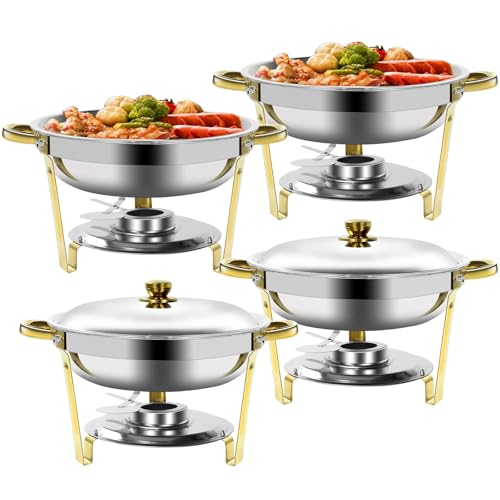 Gold & Silver Chafing Dishes for Buffet with Lid 5QT