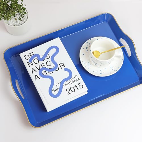 Large Blue Serving Tray with Handles