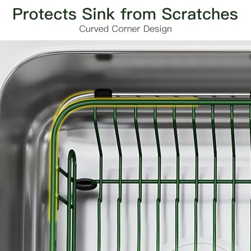 Green Dish Drying Rack in Sink with Utensil Holder