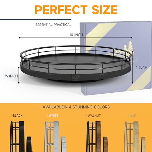 10 Inch Oak Lazy Susan Vanity Tray with Black Brushed Gold Rail