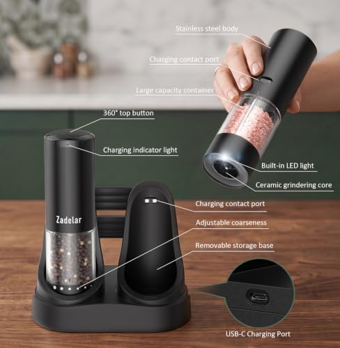 Electric Rechargeable Salt and Pepper Grinder Set (95 95)