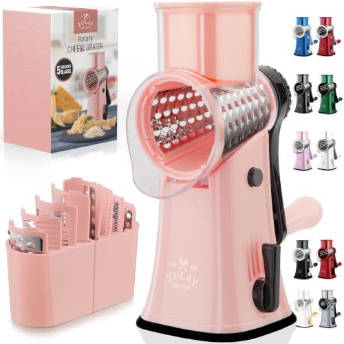 Rotary Cheese Grater Manual Hand Crank 5 Blade Shredder
