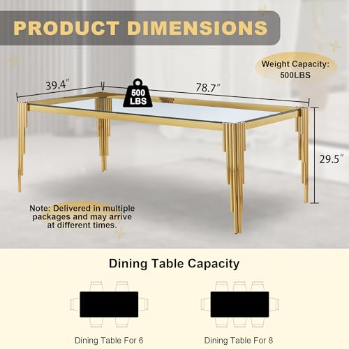 78'' Modern Glass Dining Table for 6