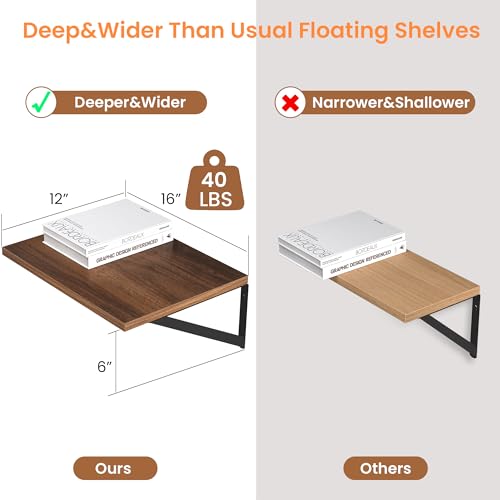 16W x 12D Deep Floating Shelves Set of 2 Walnut (2 Count)