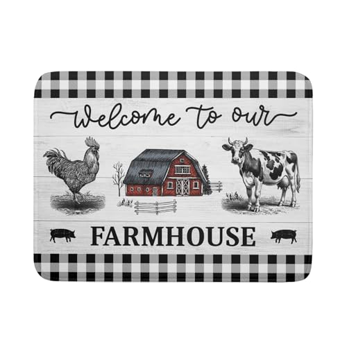 Farmhouse Barn Dish Drying Mat 18x24 Inch Cow Rooster Absorbent Microfiber Dish Drainer Rack Pad Bottles Protector for Kitchen Counter