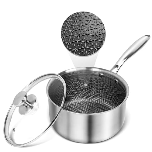 Hybrid Nonstick 2 Quart Stainless Steel Saucepan with Glass Lid
