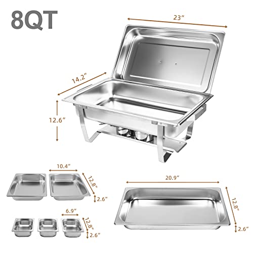4 Pack 8 Qt Stainless Steel Chafing Dish Buffet Set for Catering (4 Count)