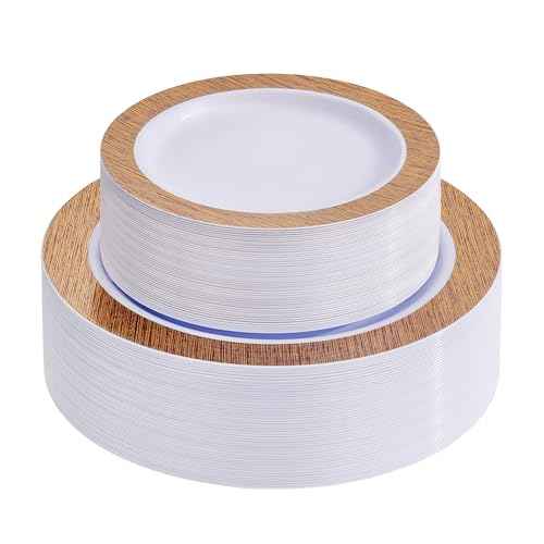 102 Pcs Wood Grain Brown Plastic Plates (102 Count)