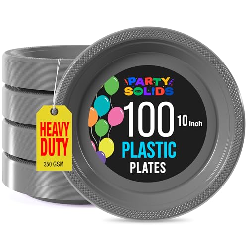 Party Solids Sturdy Silver Plastic Plates 10" Party Plates 100 Pcs (100 Count)