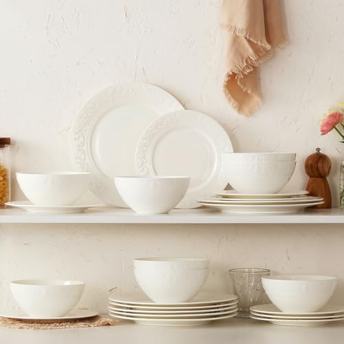18Pcs Vintage Relief White Bone China Set