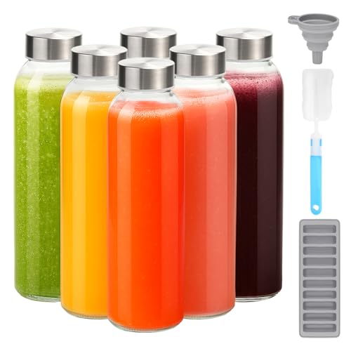 Glass Water Bottles with Stainless Steel Lids 24 oz (6 Count)