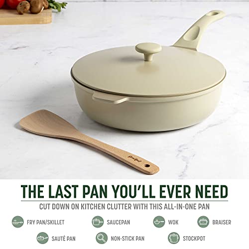 All-in-One Pan, Multilayer Nonstick Cookware Set, High-Performance Construction, Multipurpose Design Replaces Multiple Pots and Pans, Dishwasher Safe, 11-Inch, 4.4-Quart Capacity, Linen
