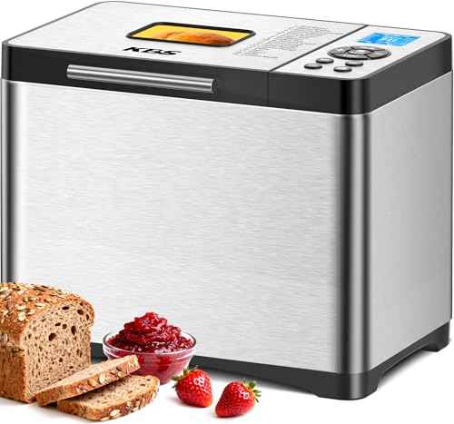 19-in-1 Programmable Bread Maker, 2.2LB Bread Machine with Healthy Ceramic Pan, Stainless Steel Bread Maker Machine with 15H Timer& 1H Keep Warm, Sourdough, Gluten Free, 3 Crust Colors, 53 Recipes