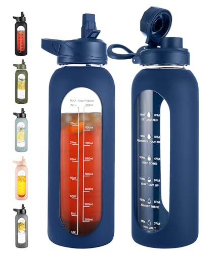 40 oz Glass Water Bottle with Straw