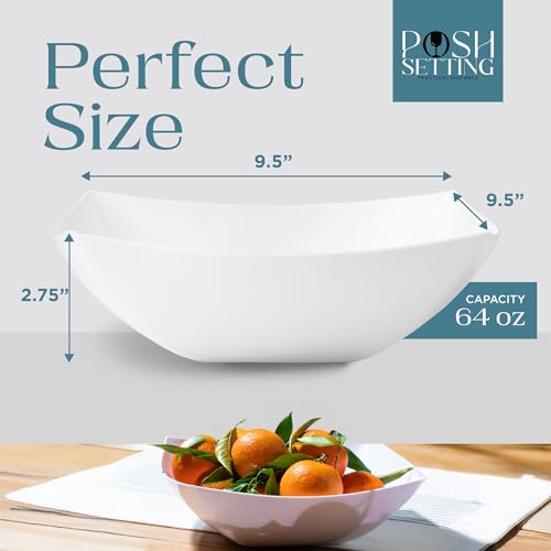 4 Pack Disposable White Plastic Serving Bowls Square Party Candy Use 64oz (4 Count)