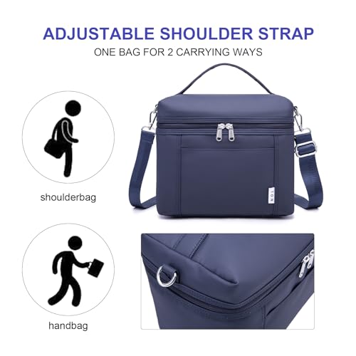 NOL Insulated Lunch Bags for Women Cooler Bag Lightweight Nylon Waterproof Lunch Box for Work Small Navy Blue 4L
