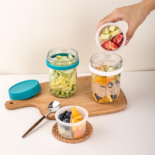 6 Pack Overnight Oats Containers with Lids and Spoons (6 Count)