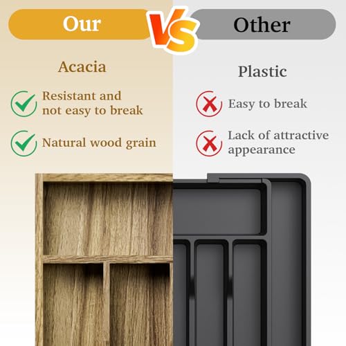 Acacia Wood Silverware Drawer Organizer (24 Ounce)